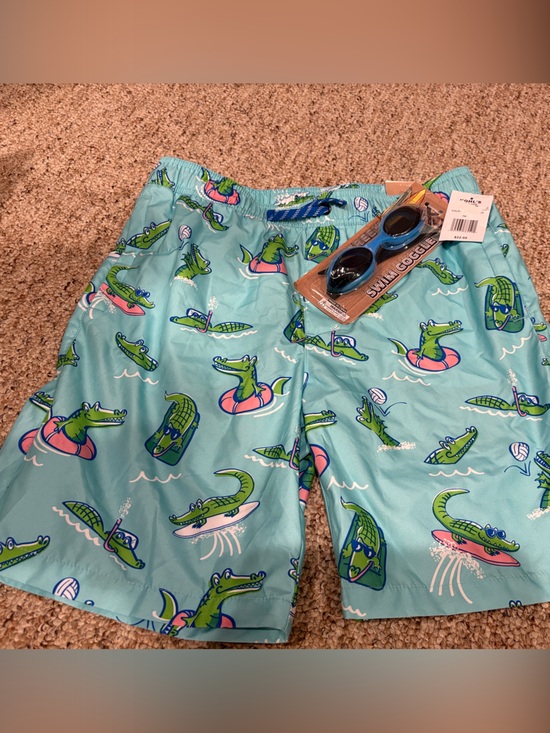 Kohl's Other - Light Aqua Alligator Swim Trunks with Surf Print